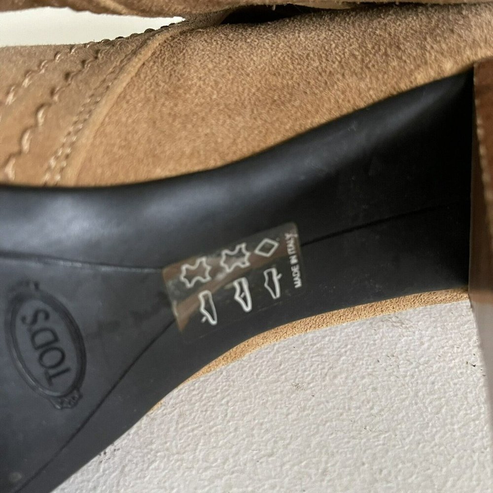 Tod's Suede Boot Bootie Buckle Womens Size 8 N Camel EUC - Picture 12 of 14